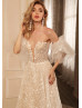 Strapless Lace Tulle Beaded Wedding Dress With Detachable Sleeves